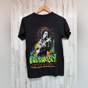 Bob Marley Mens Shirt Small Black Catch A Fire Zion Rootswear Tracklist